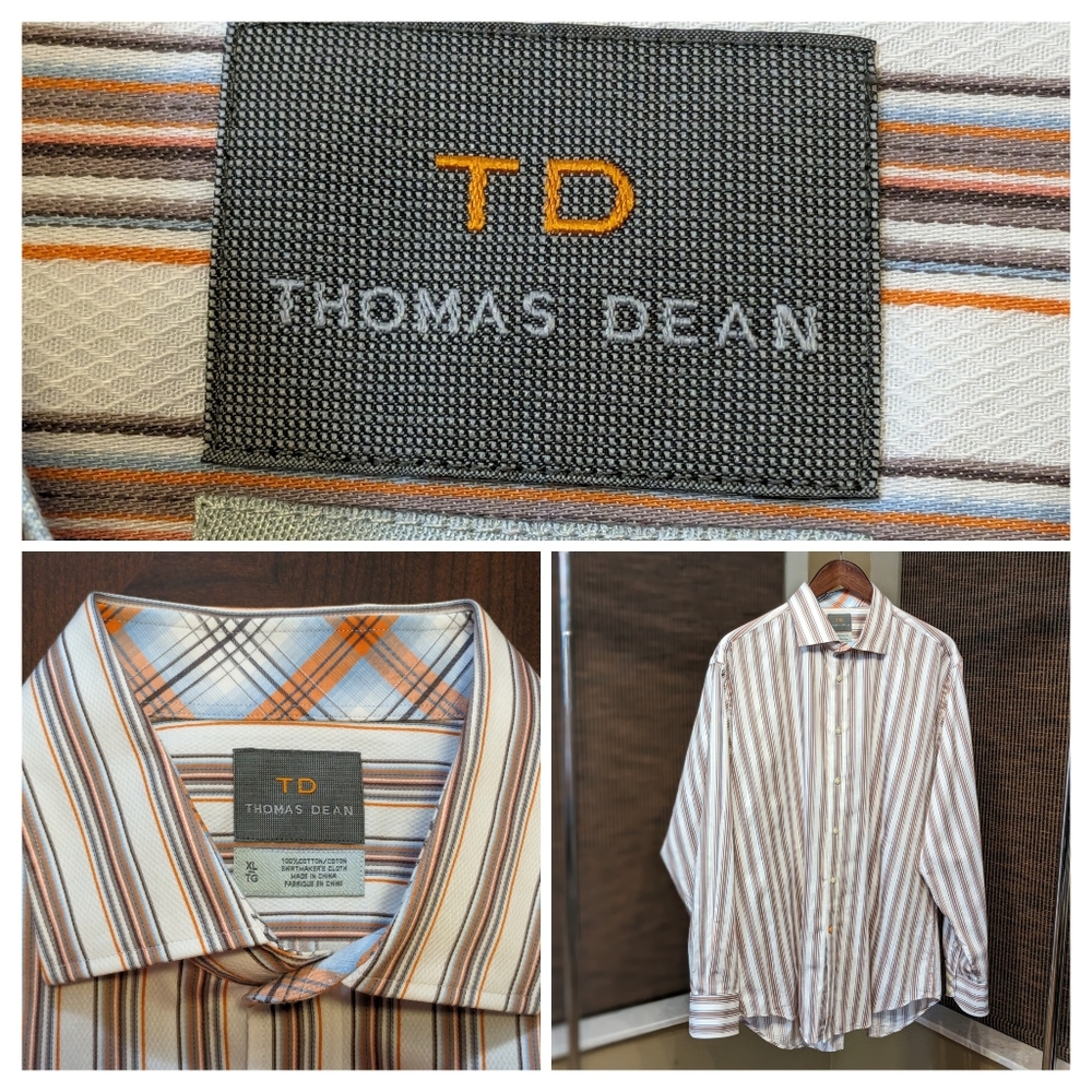 Thomas Dean LS - Multi-Color Striped  Button Down Shirt XL-TG
